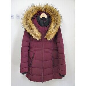 Reitmans Women’s Burgundy Puffer Winter Coat Faux Fur Hood Size M